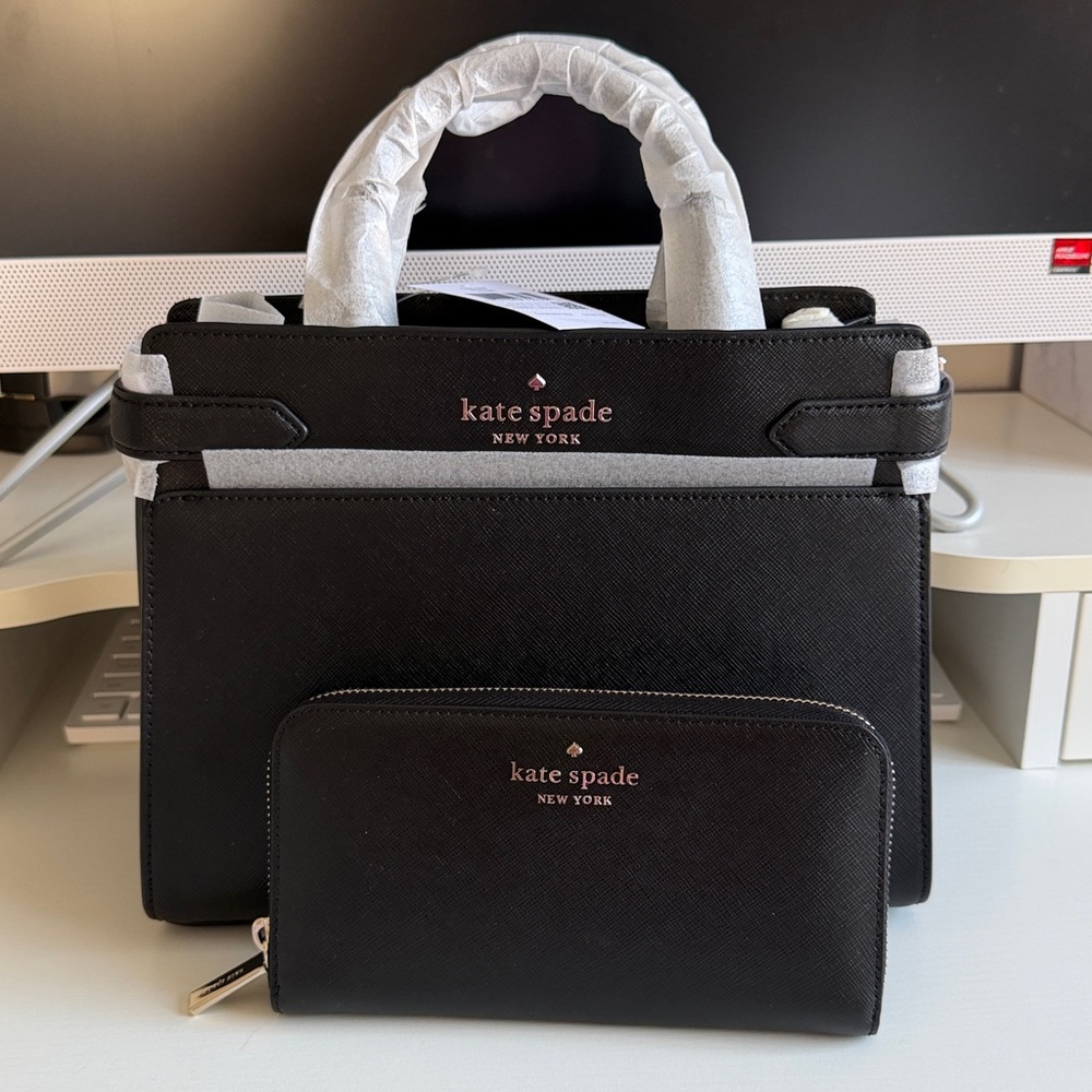 Kate spade black staci medium satchel + Wallet 🔥new !!